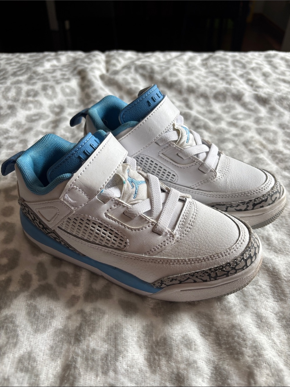 Jordan Kids White and Light Blue Velcro Sneakers